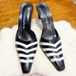 80s Coazicos Black & White Striped Mules - Chic European designer size. 9